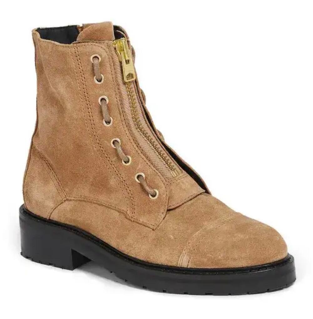 AllSaints Boots Ariel Brown Suede Zip Front Chunky Lug Sole size 38 EU 8 US